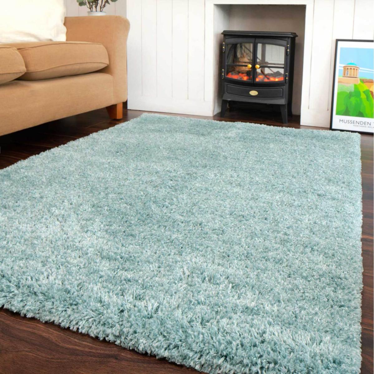 Super Soft Duck Egg Blue Shaggy Living Area Rug - Duck Egg / 330 x 240cm – image 4
