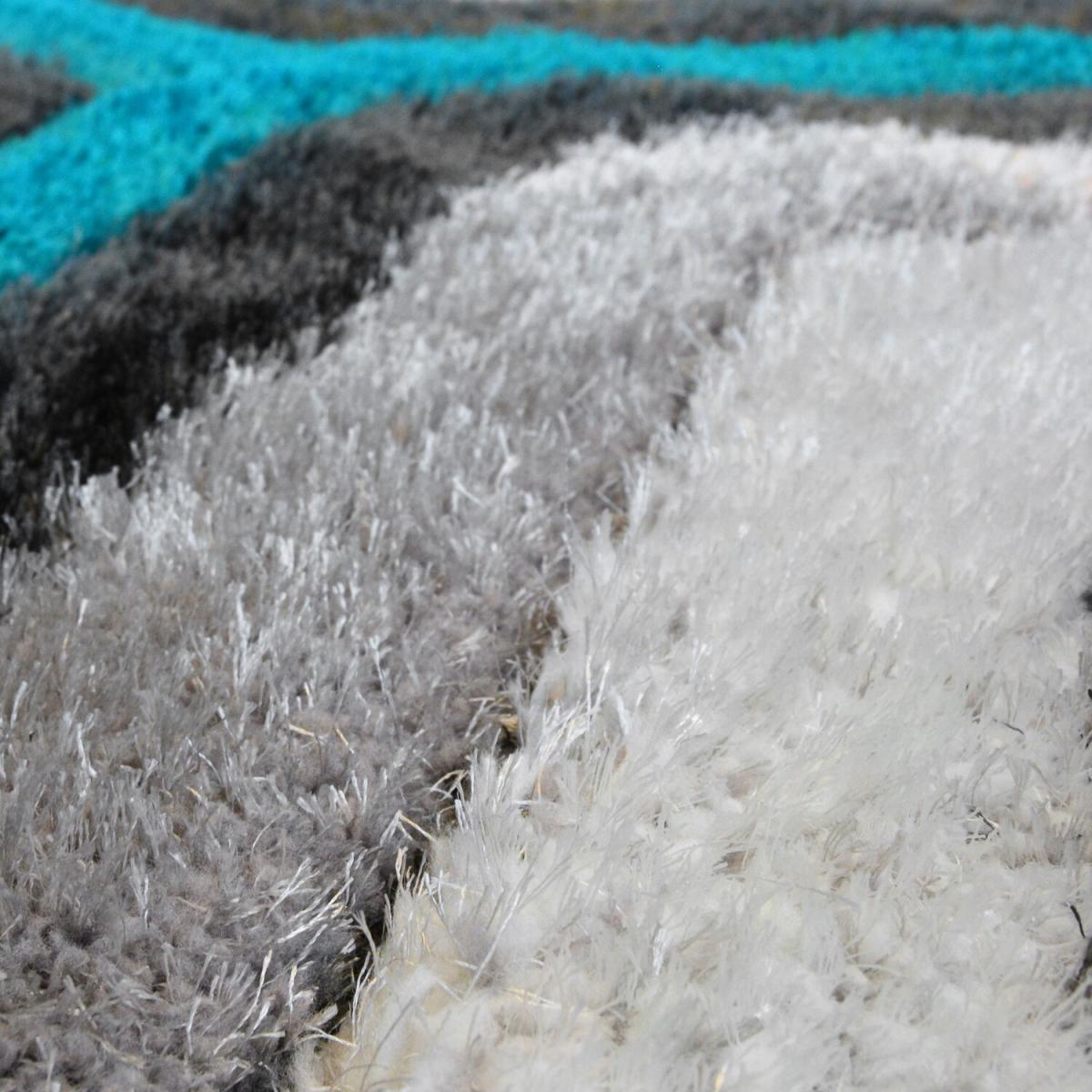 Blue and Silver Geometric 4cm Deep Carved Shaggy Rug - Kasta - Blue / 230cm / 5kg – image 3