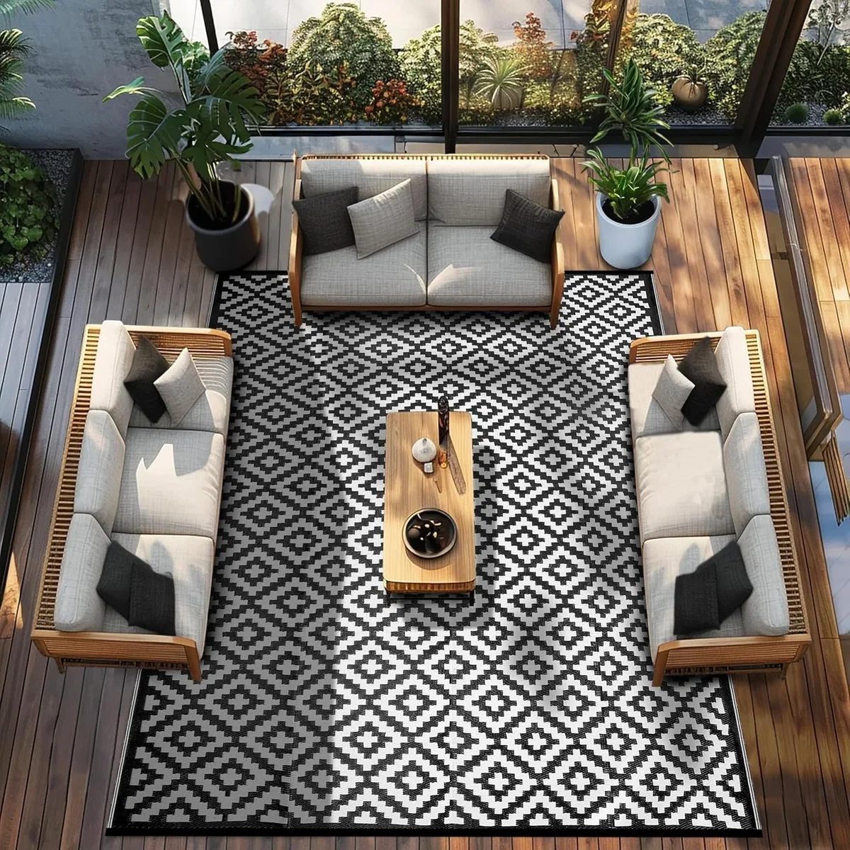 Green Decore Nirvana Black White Outdoor Rug 240x300cm Waterproof Garden Mat - Black – image 4