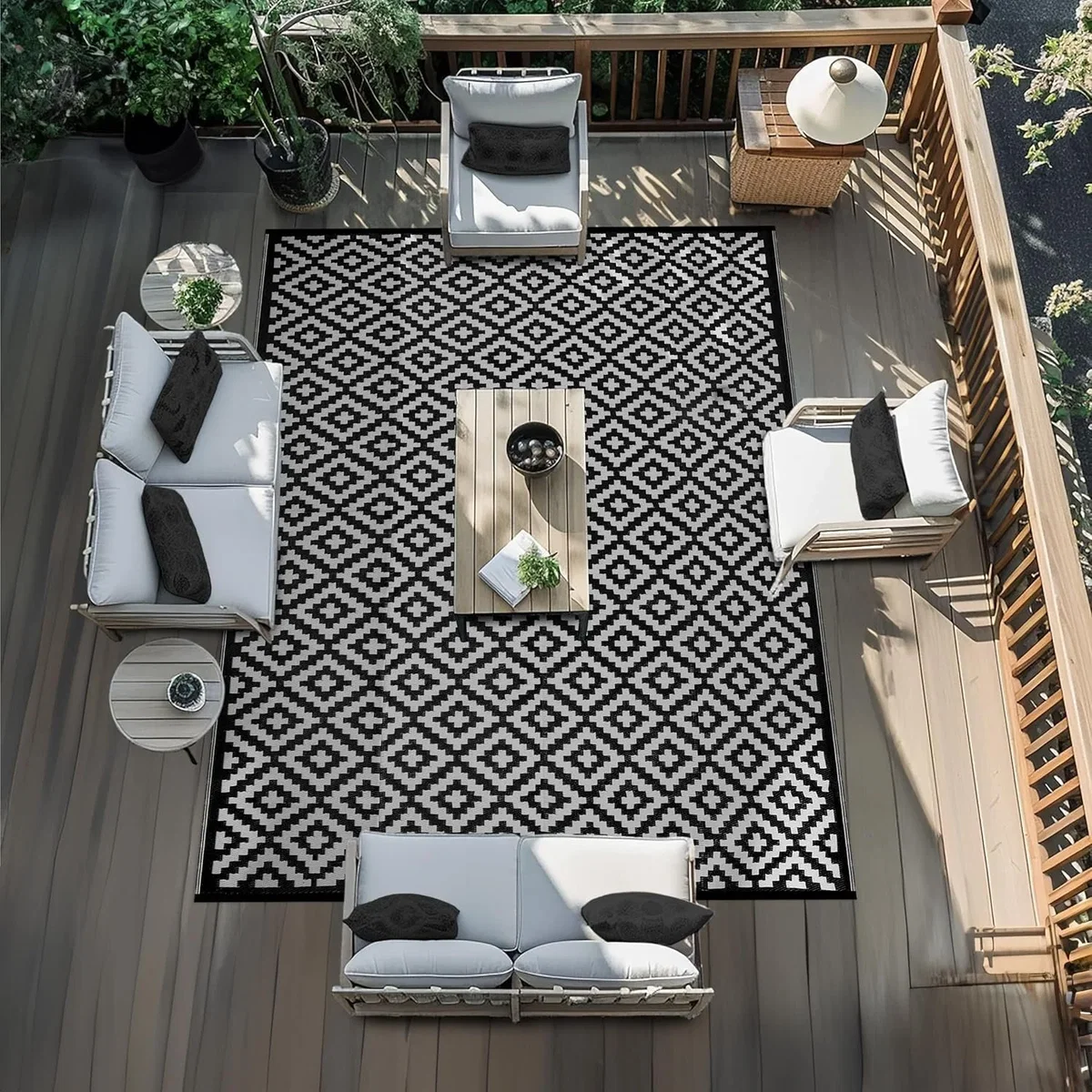 Green Decore Nirvana Black White Outdoor Rug 240x300cm Waterproof Garden Mat - Black – image 5