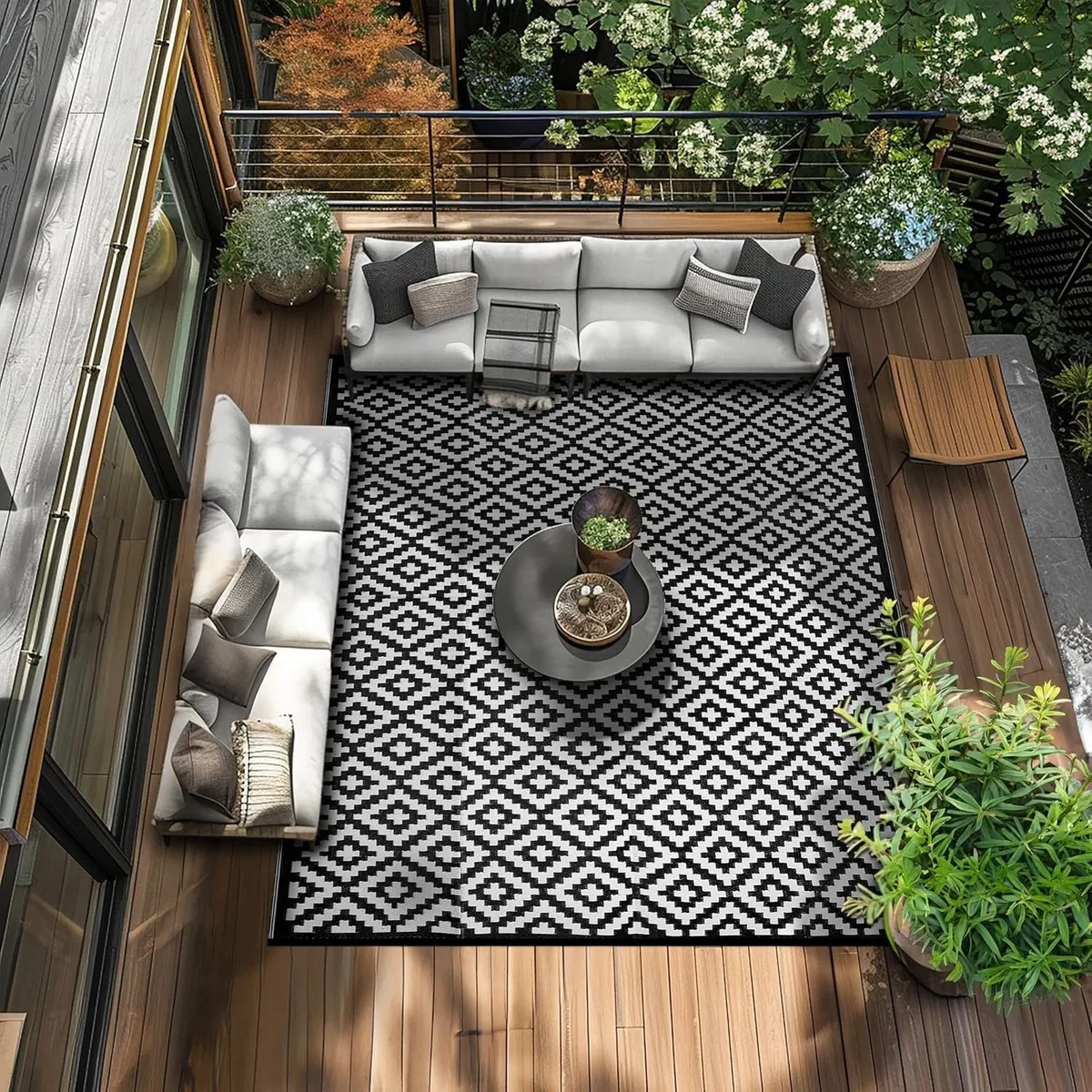 Green Decore Nirvana Black White Outdoor Rug 240x300cm Waterproof Garden Mat - Black – image 1