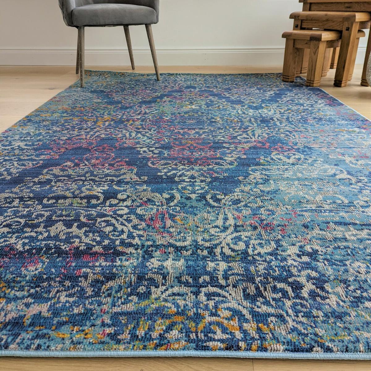Blue Damask Flatweave Rug - Capella - Blue / 160cm – image 2