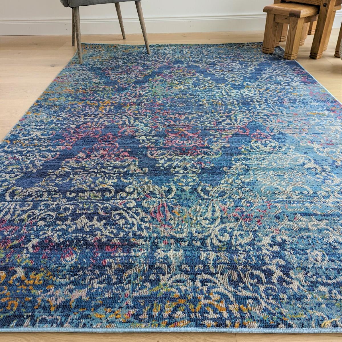 Blue Damask Flatweave Rug - Capella - Blue / 160cm – image 4
