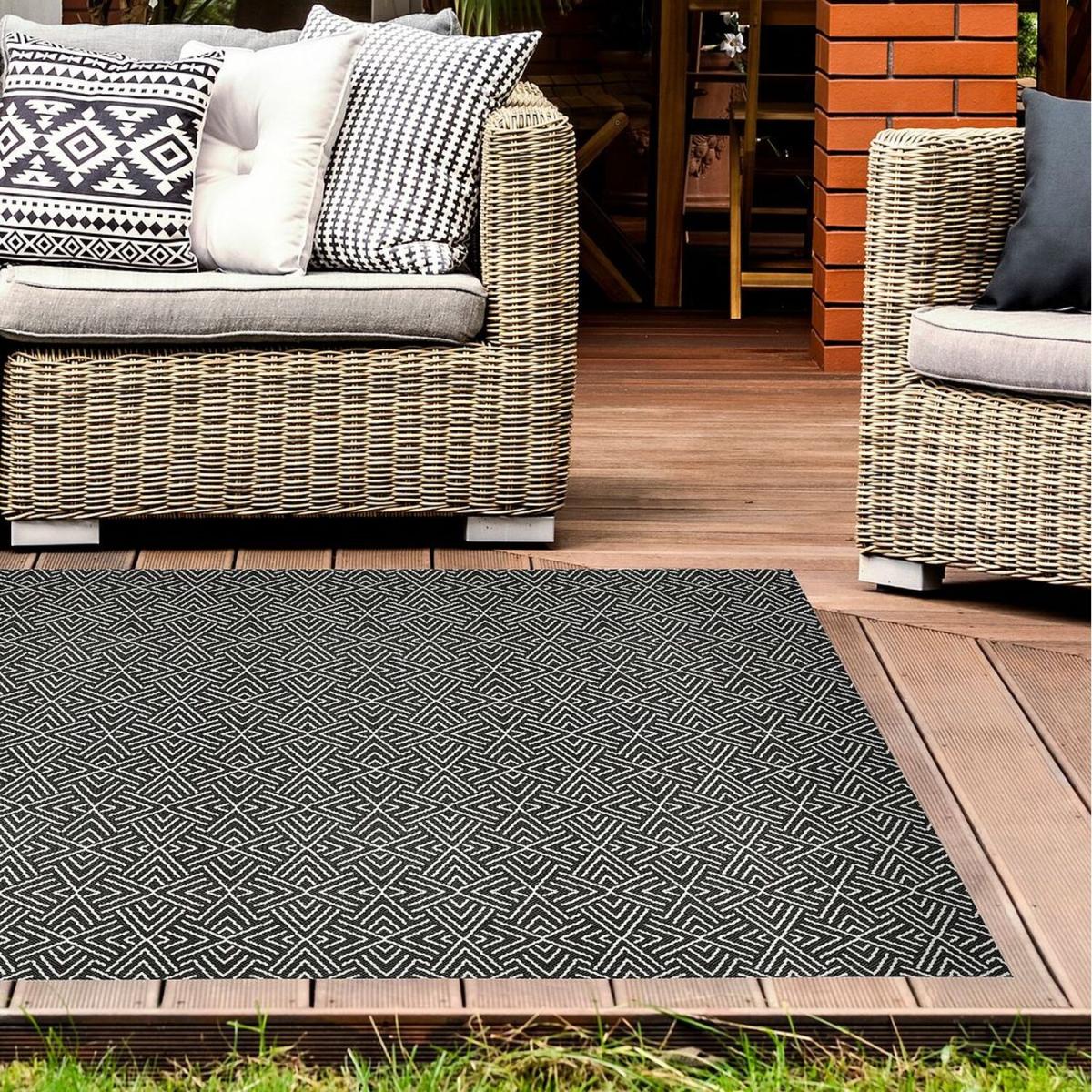 Black Washable Aztec IndoorOutdoor Garden Rug - Ota - Black / 170cm – image 4