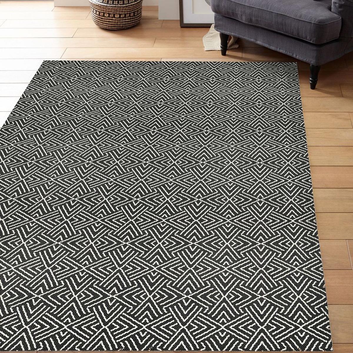 Black Washable Aztec IndoorOutdoor Garden Rug - Ota - Black / 170cm – image 1