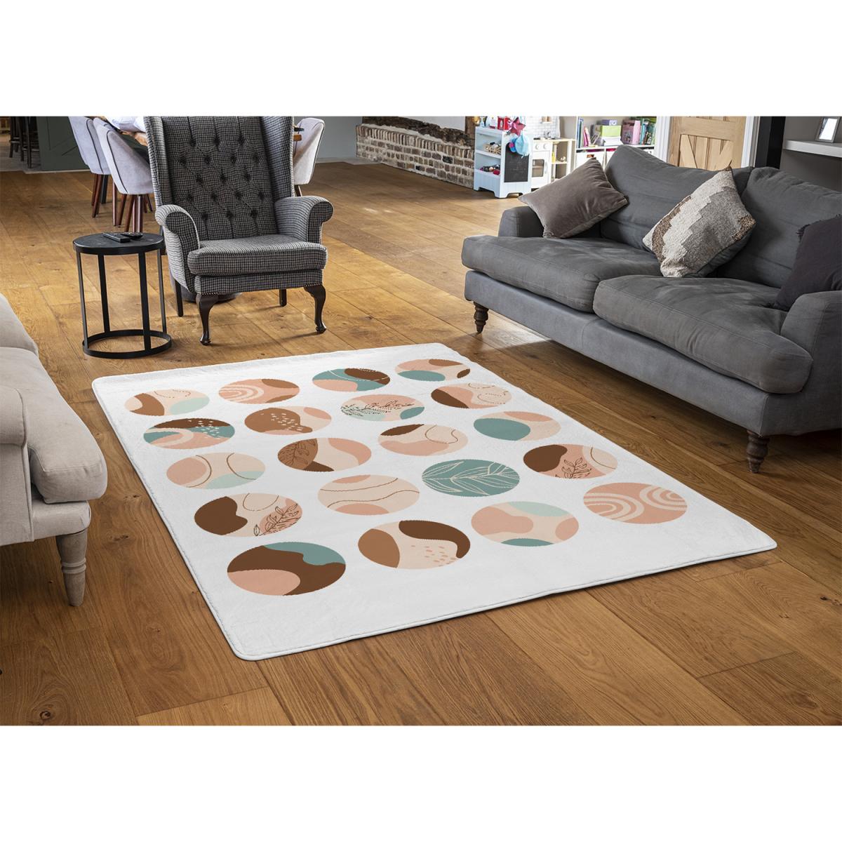 Round Texture And Floral Icons In Pastel Colours Designer Rug - White / 200cm – image 2