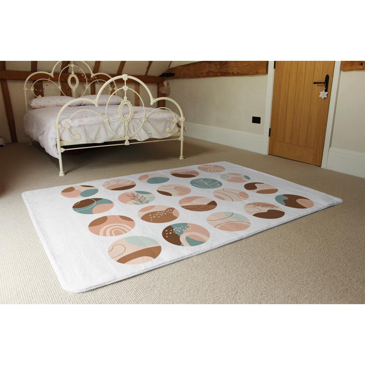 Round Texture And Floral Icons In Pastel Colours Designer Rug - White / 200cm – image 3