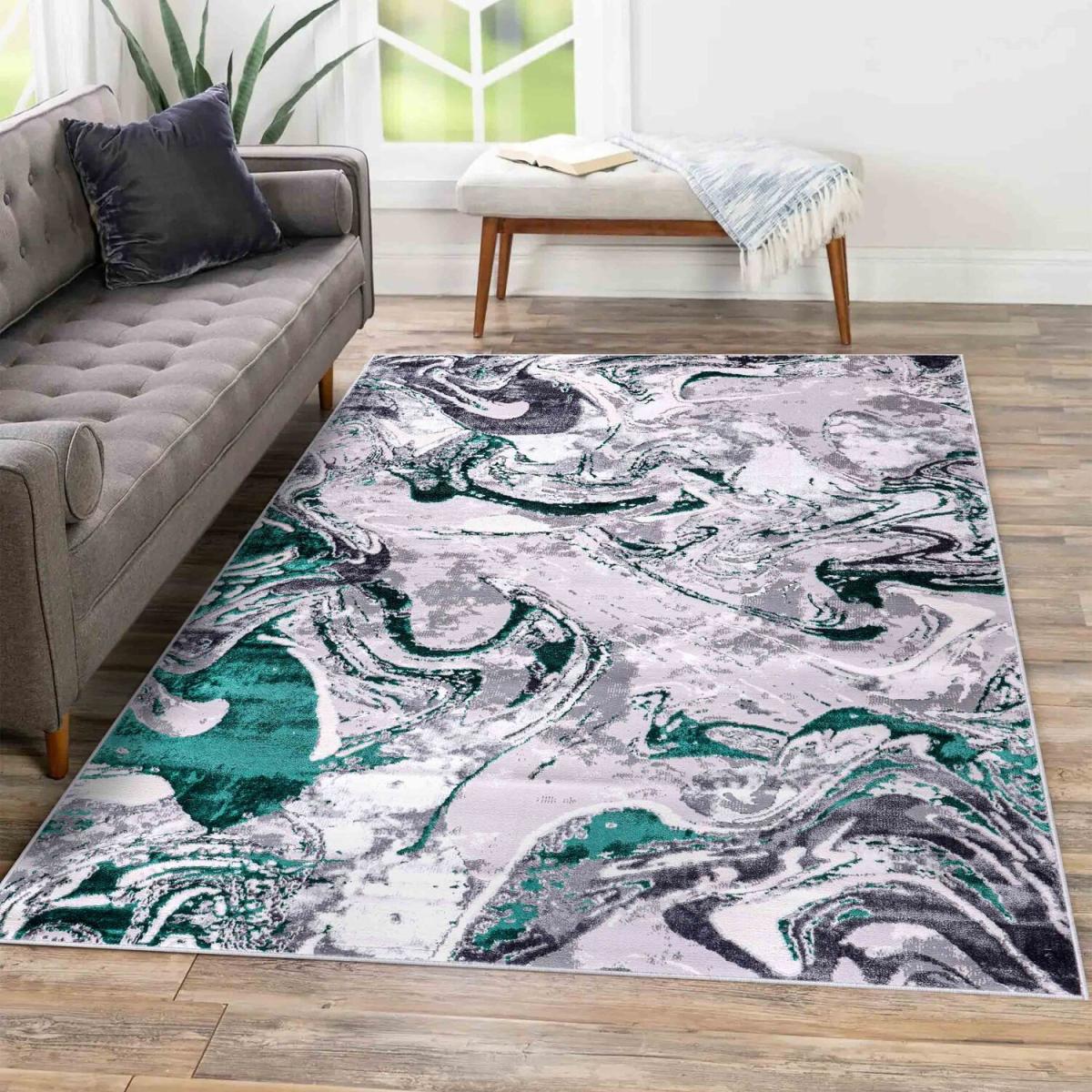 Emperor Solarius Modern Grunge Marbling Abstract Area Rugs - Aqua / 290cm – image 1
