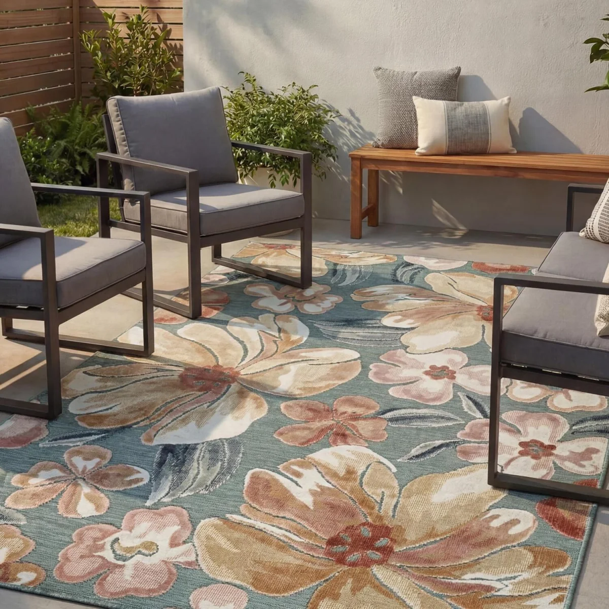 Gardenia Jasmine Indoor Outdoor Low Pile Area Rug Floral Design - Blue / 230cm – image 2