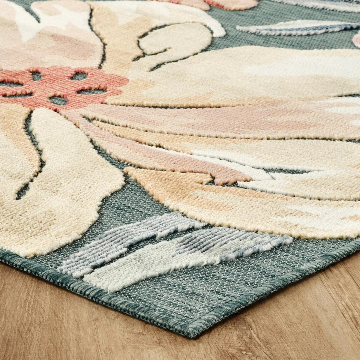 Gardenia Jasmine Indoor Outdoor Low Pile Area Rug Floral Design - Blue / 230cm – image 6