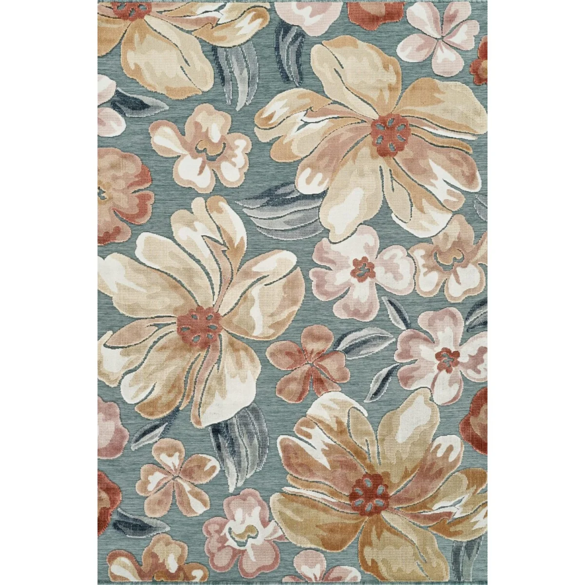 Gardenia Jasmine Indoor Outdoor Low Pile Area Rug Floral Design - Blue / 230cm – image 9