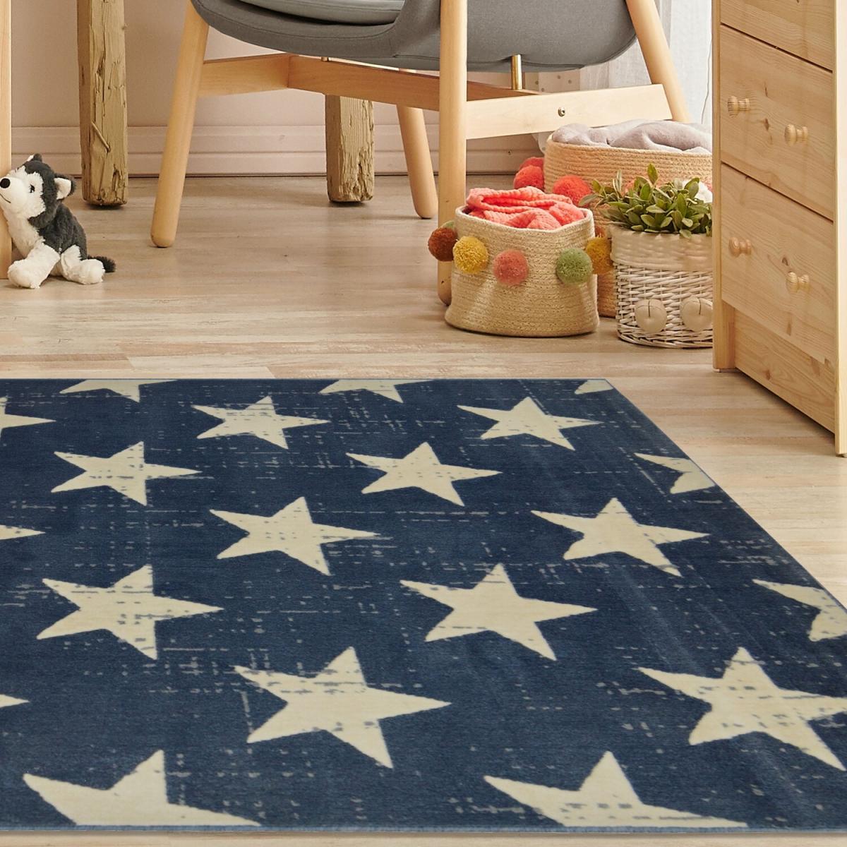 Navy Blue Stars Kids Bedroom Rug - Ballina - Blue – image 1