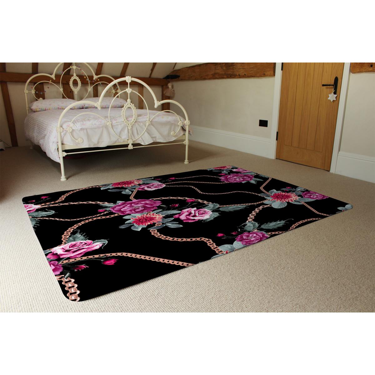 Chain And Flowers Pattern Designer Rug - Black / 200cm – image 4