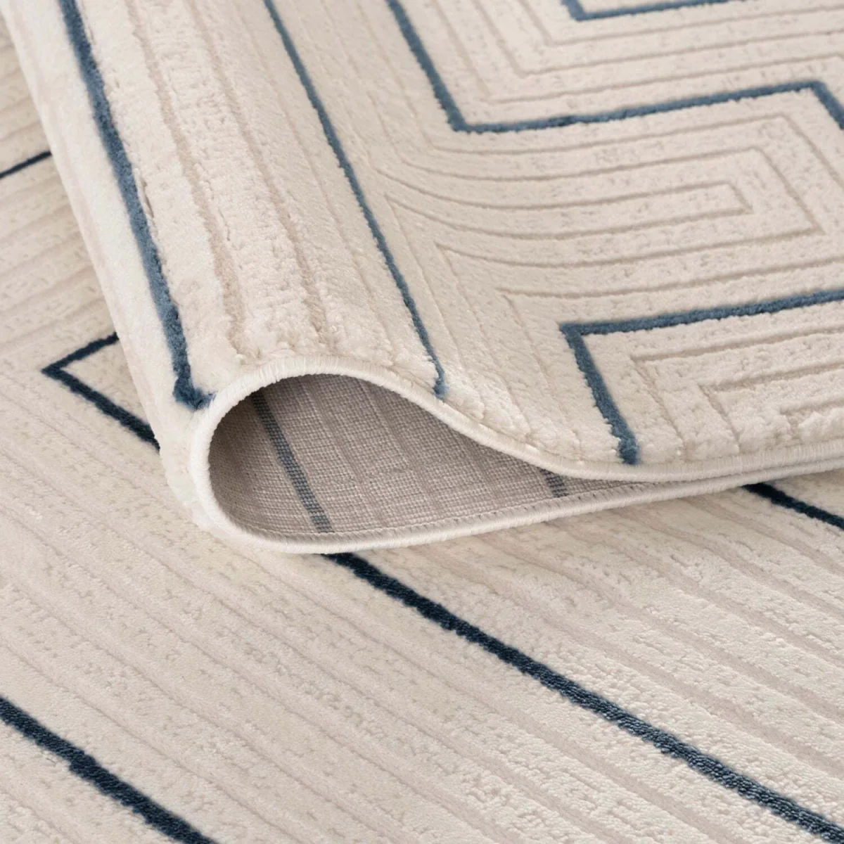 The Rugs Carmel Textured Geometric Runner - Cream-Blue – image 4