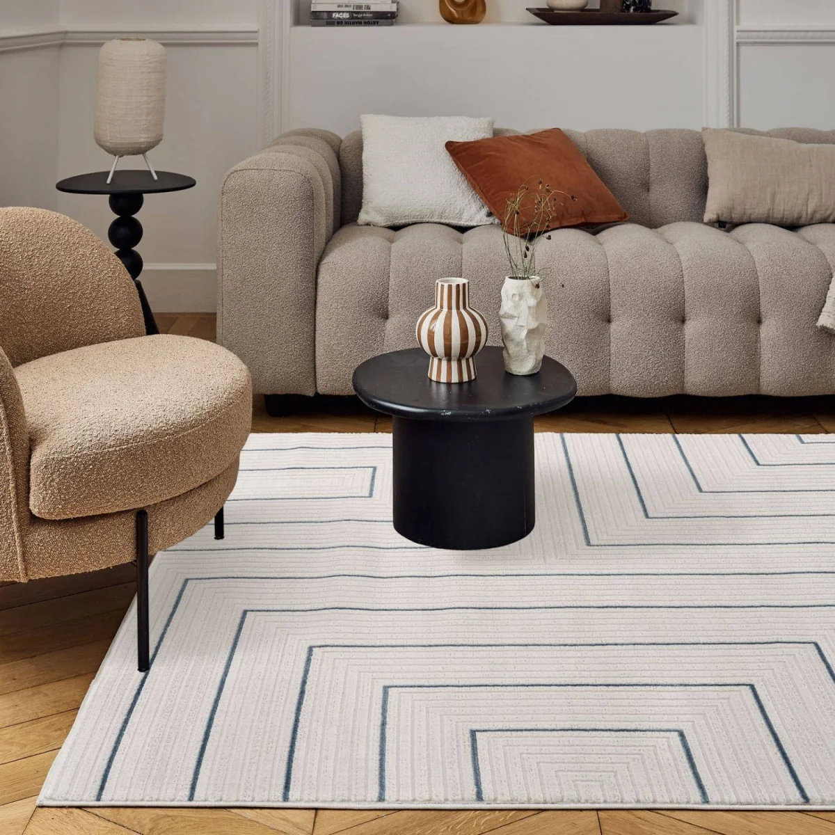The Rugs Carmel Textured Geometric Runner - Cream-Blue – image 6
