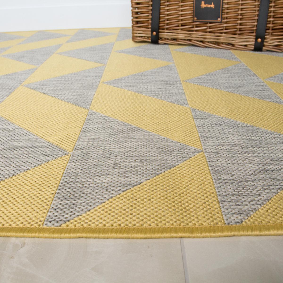 Yellow Grey Geometric Flatweave Indoor Outdoor Rug - Yellow / 170 x 120cm – image 2