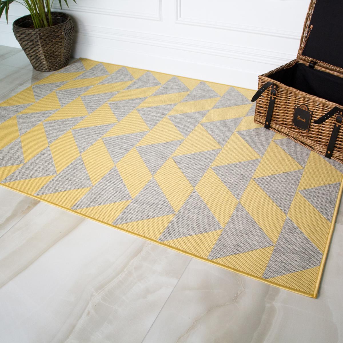 Yellow Grey Geometric Flatweave Indoor Outdoor Rug - Yellow / 170 x 120cm – image 4