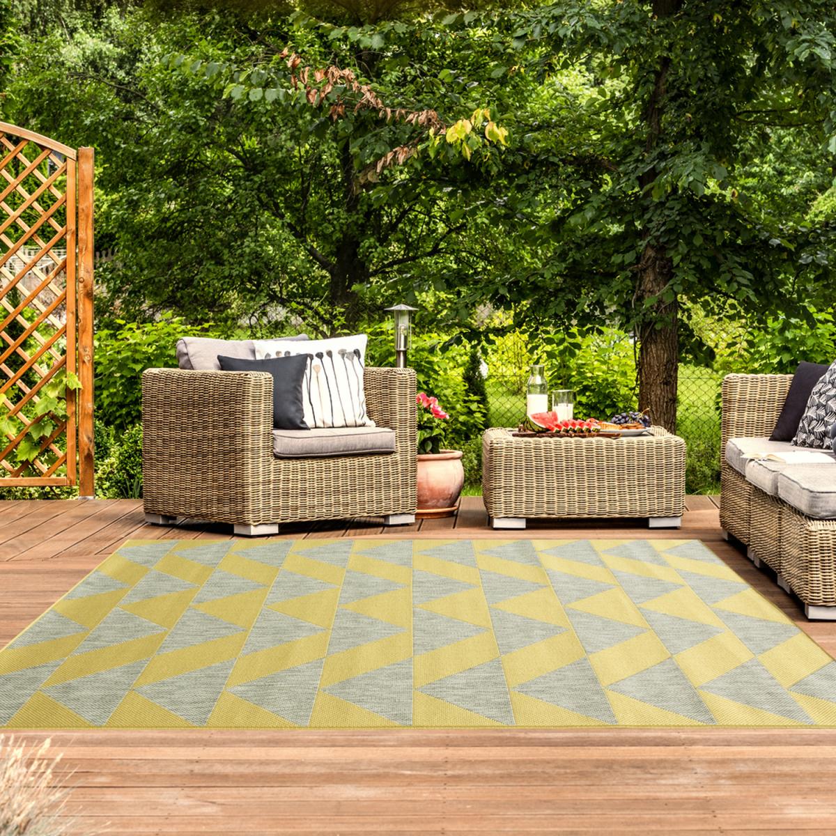 Yellow Grey Geometric Flatweave Indoor Outdoor Rug - Yellow / 170 x 120cm – image 1
