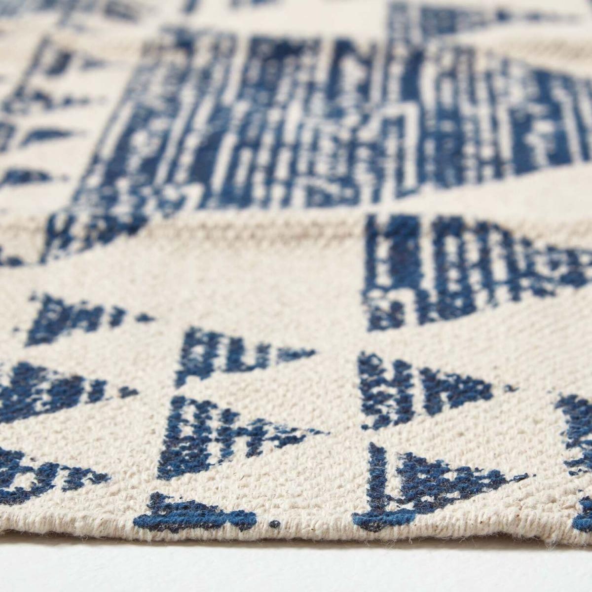 Homescapes Delphi Blue and White Cotton Printed Rug - Navy / 150cm – image 3