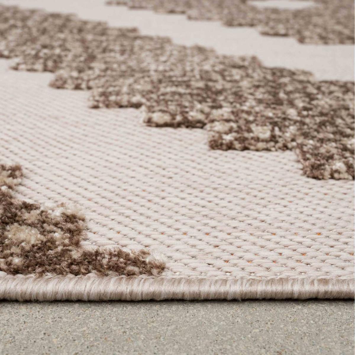 Natural Beige Textured Bordered Geometric Weatherproof Indoor Outdoor Area Rug - Beige / 230 x 160cm – image 4