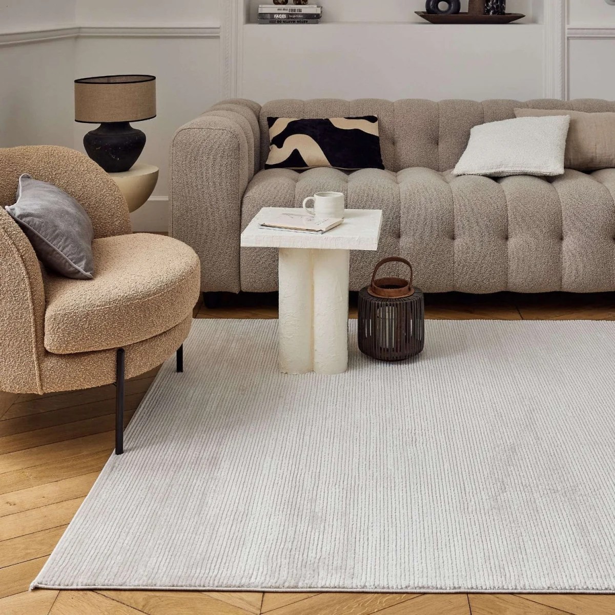 The Rugs Carmel Striped Design Textured Runner - Cream-Beige – image 7