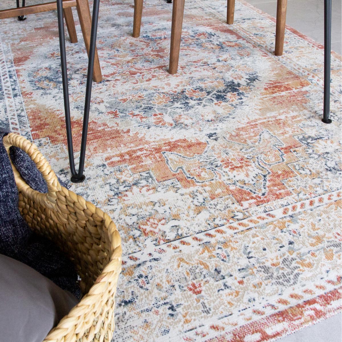 Terracotta Traditional Medallion Zero Pile Distressed Area Rug - Terracotta / 110 x 60cm – image 2
