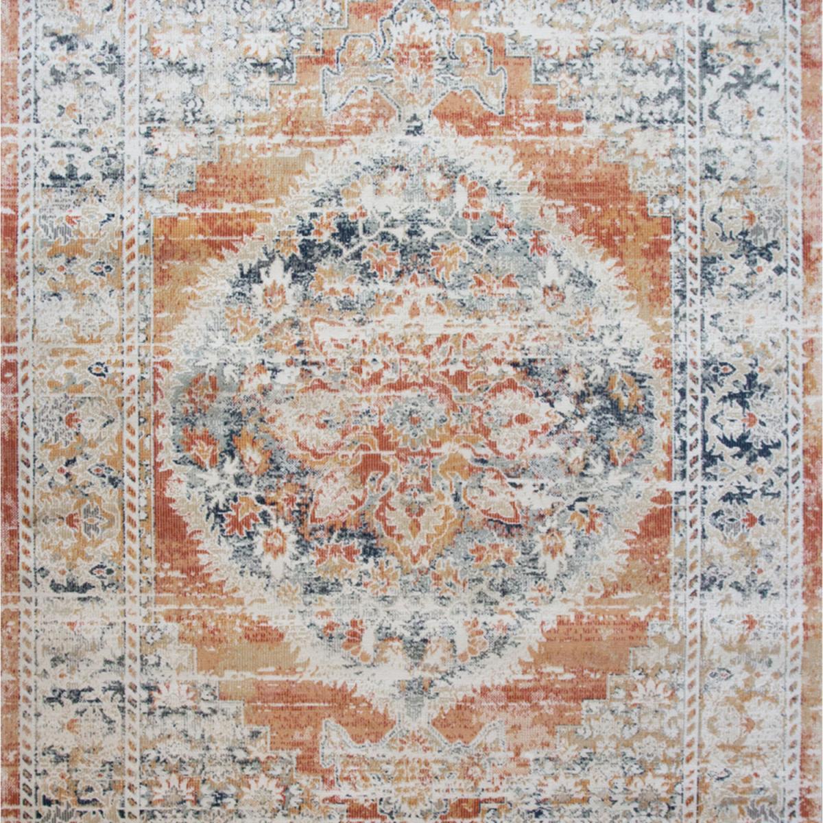 Terracotta Traditional Medallion Zero Pile Distressed Area Rug - Terracotta / 110 x 60cm – image 4