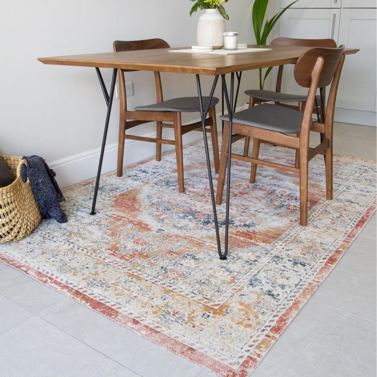Terracotta Traditional Medallion Zero Pile Distressed Area Rug - Terracotta / 110 x 60cm – image 5