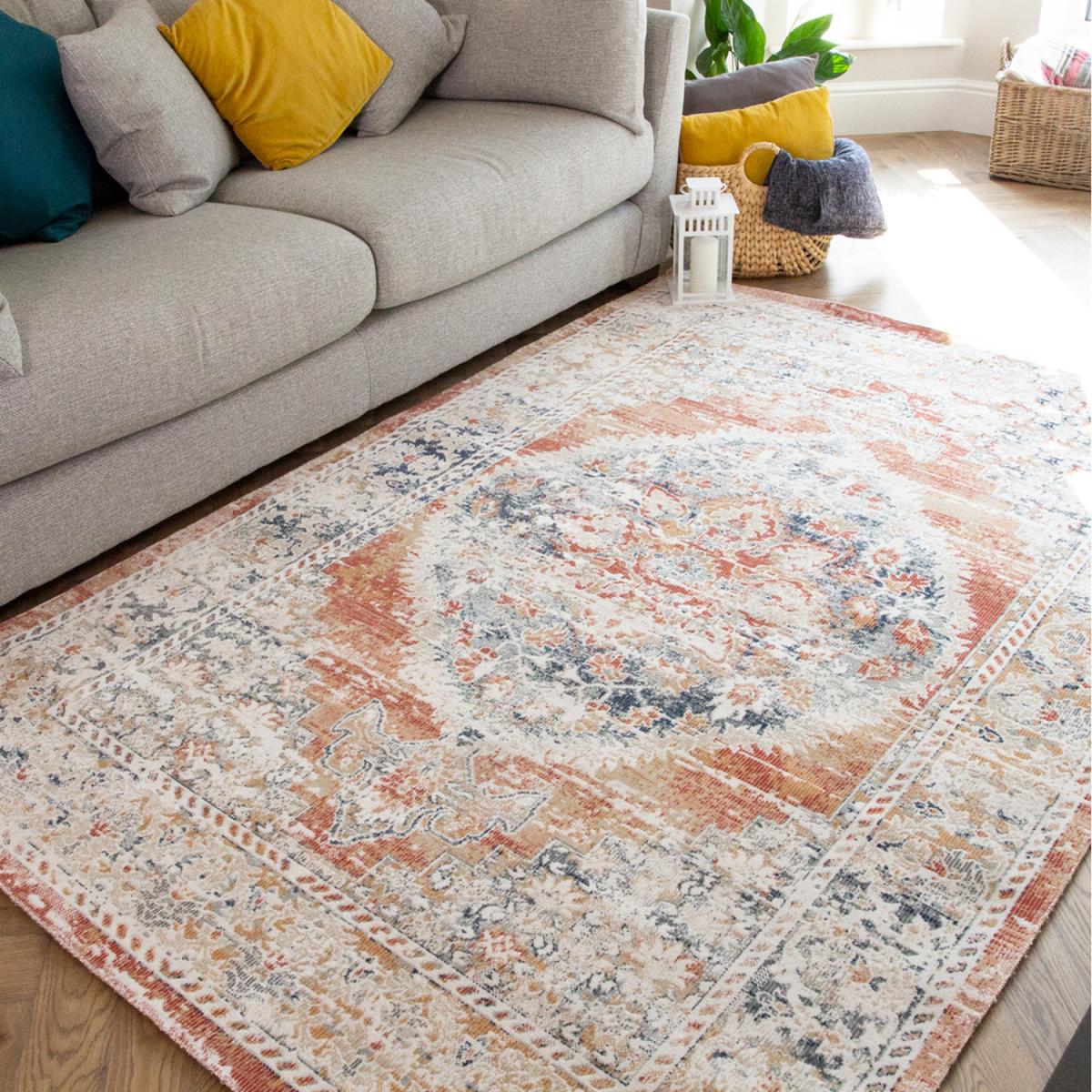 Terracotta Traditional Medallion Zero Pile Distressed Area Rug - Terracotta / 110 x 60cm – image 1