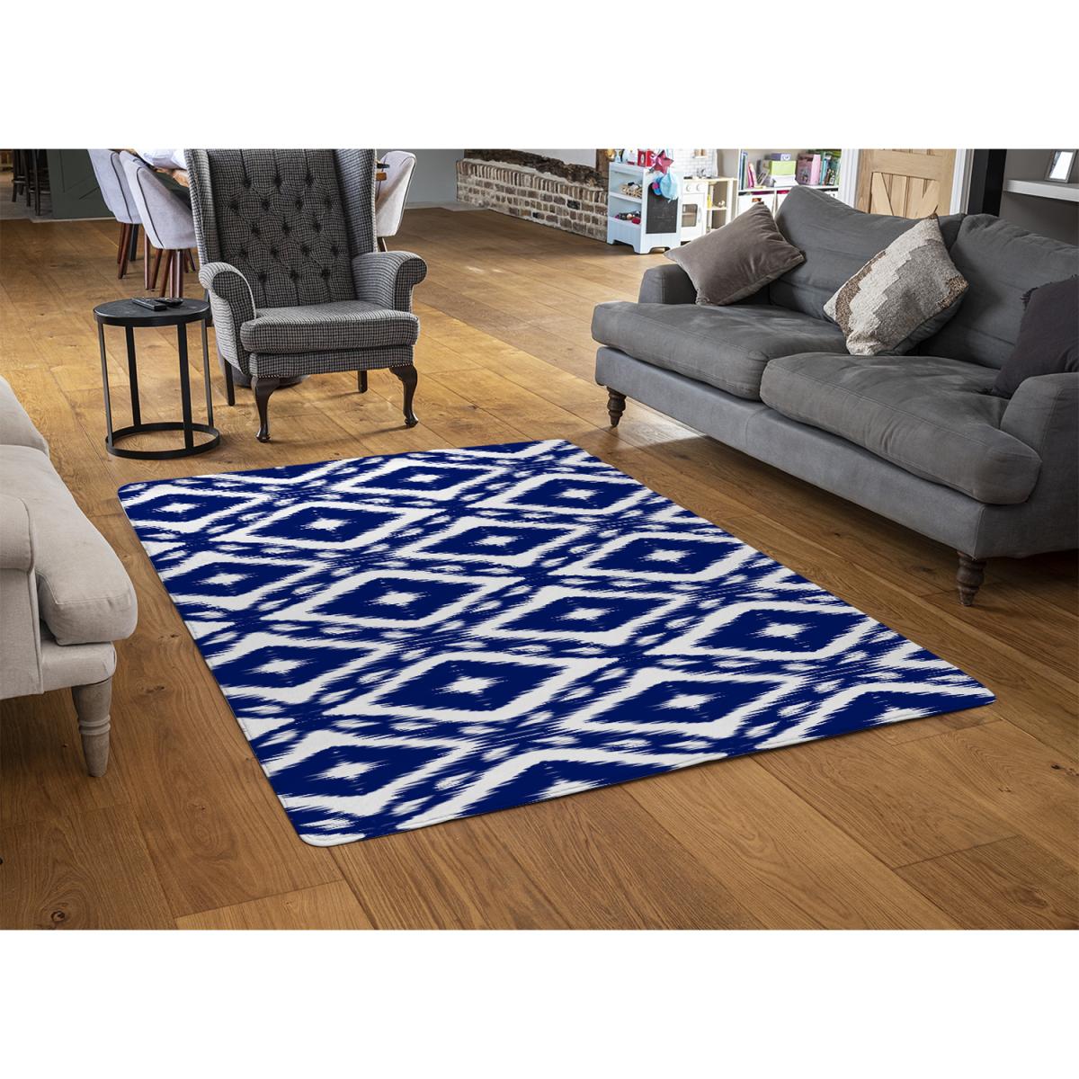 Tribal Art Ikat Ogee In Traditional Classic Blue Designer Rug - Blue / 110cm – image 3
