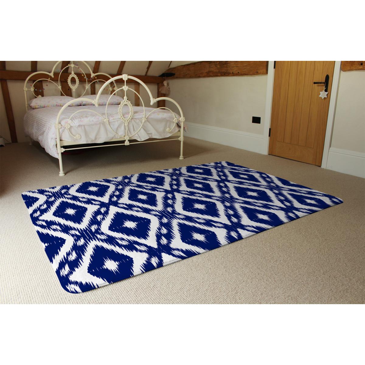 Tribal Art Ikat Ogee In Traditional Classic Blue Designer Rug - Blue / 110cm – image 4