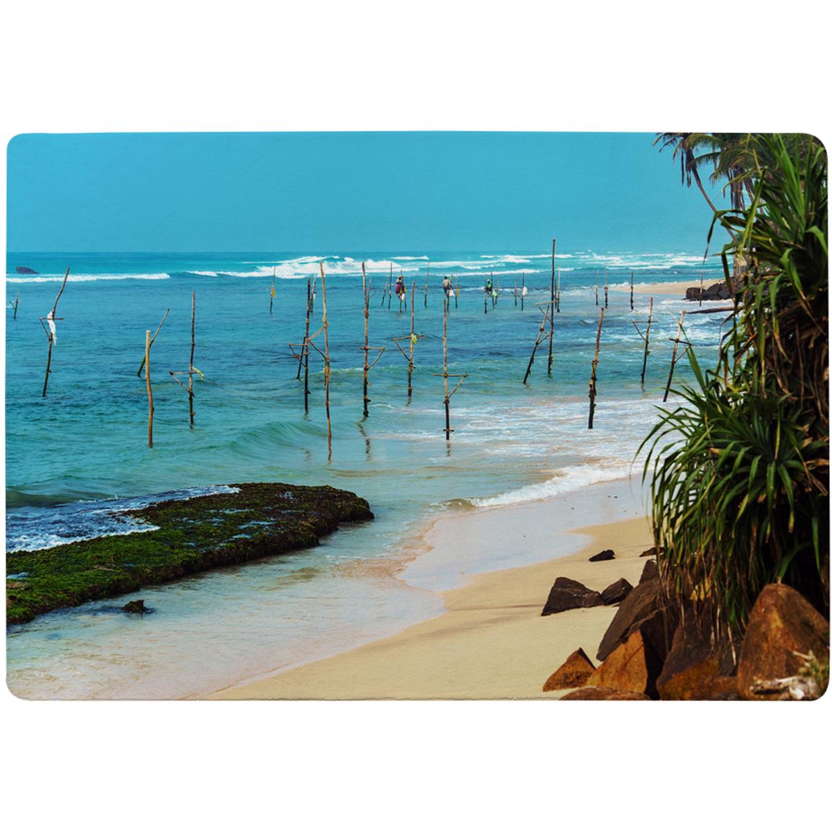 Fishermen On The Ocean Coast Of Sri Lanka Designer Rug - Blue / 230cm – image 2