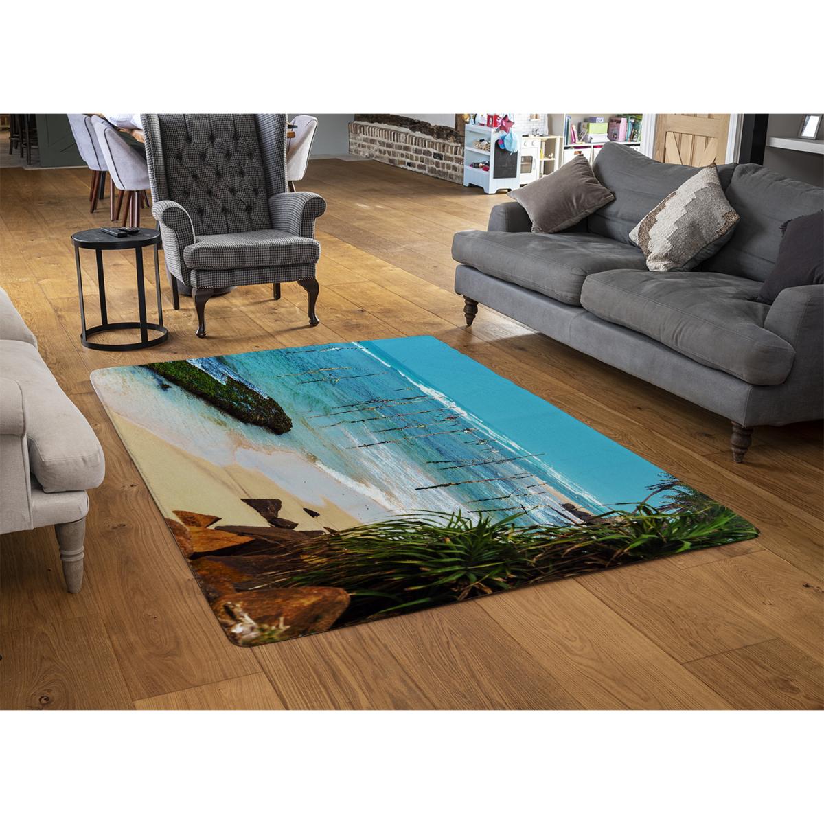 Fishermen On The Ocean Coast Of Sri Lanka Designer Rug - Blue / 230cm – image 3