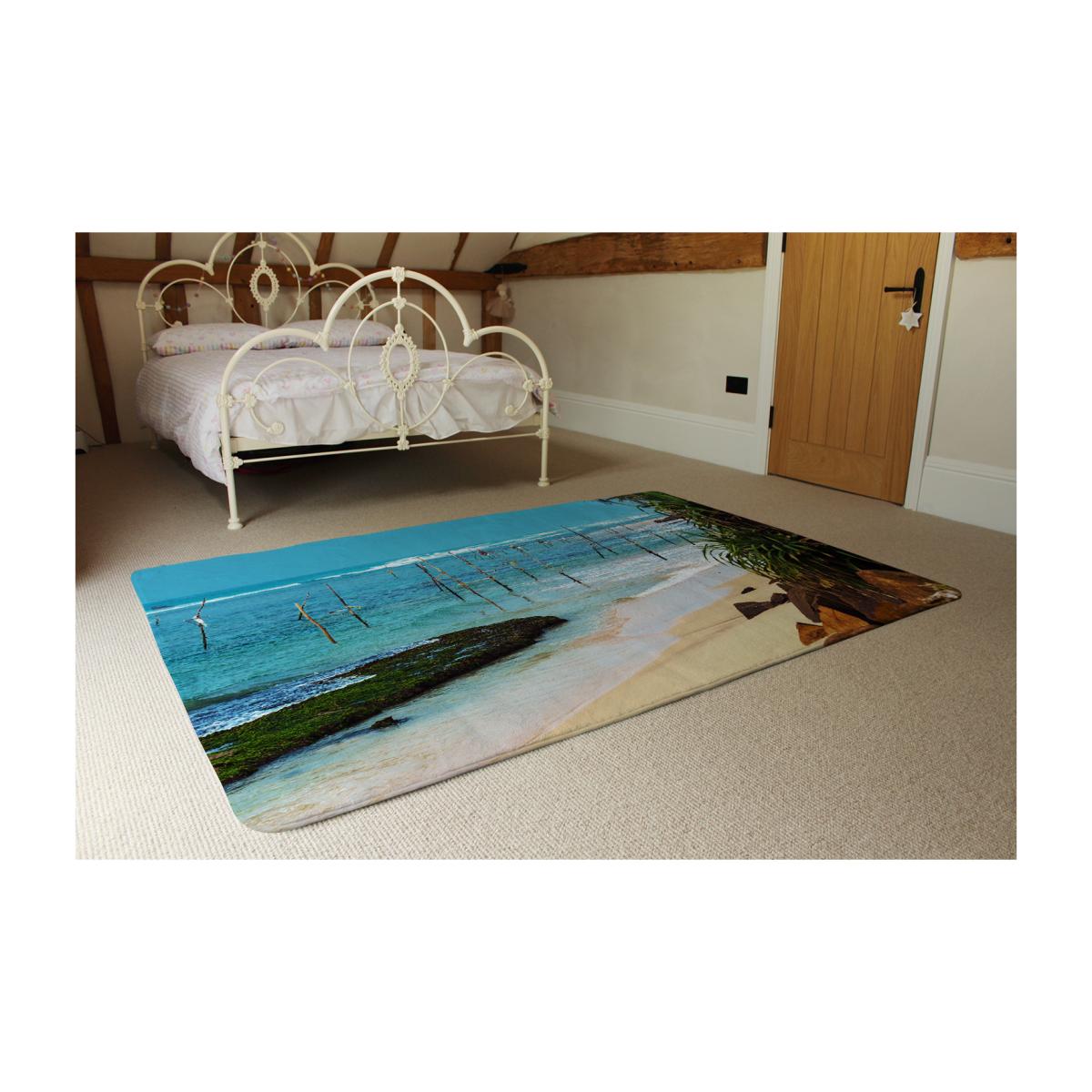 Fishermen On The Ocean Coast Of Sri Lanka Designer Rug - Blue / 230cm – image 1