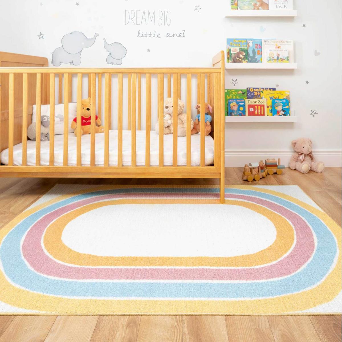 Cream Rainbow Kids Play Mat Soft Non Slip Washable Bedroom Rug - Multicolour / 170 x 120cm – image 2