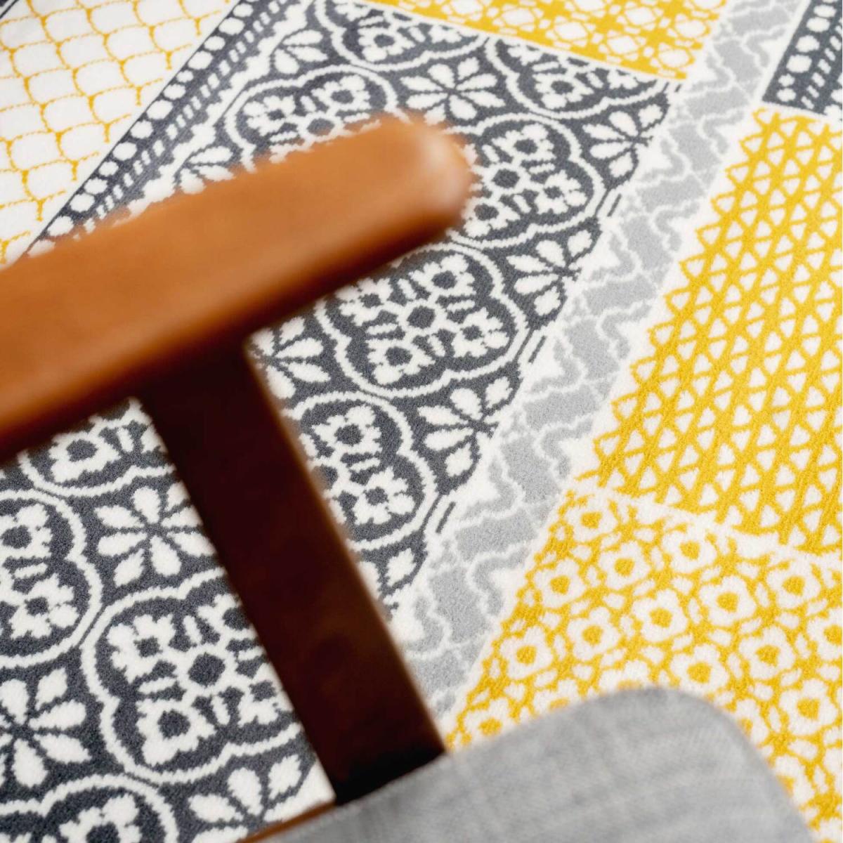 Yellow Ochre Grey Floral Patchwork Living Room Rug - Ochre / 150 x 80cm – image 2
