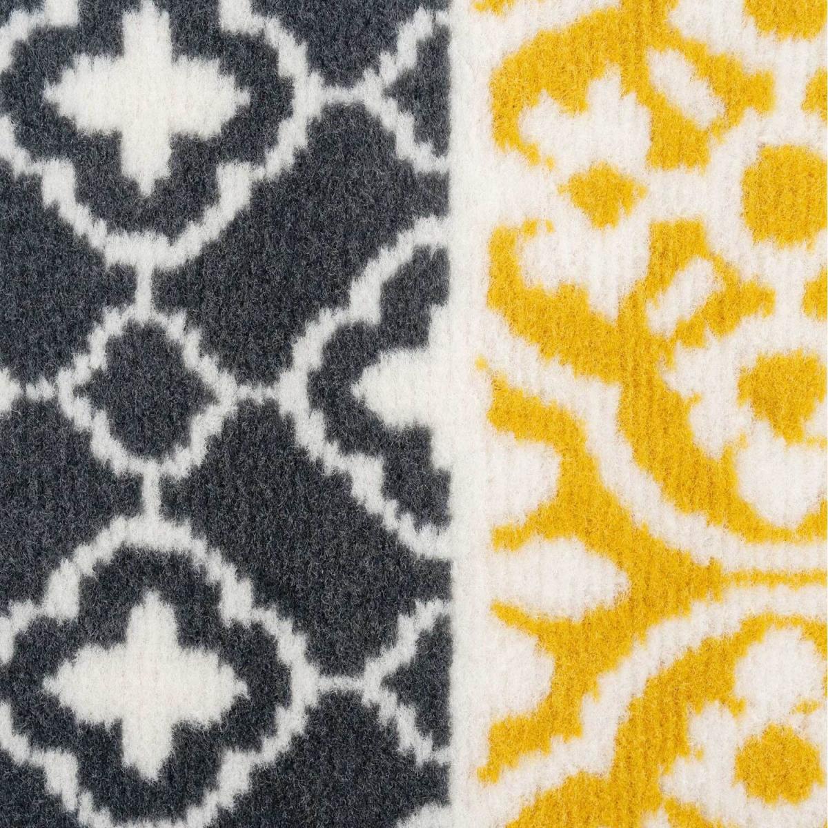 Yellow Ochre Grey Floral Patchwork Living Room Rug - Ochre / 150 x 80cm – image 3