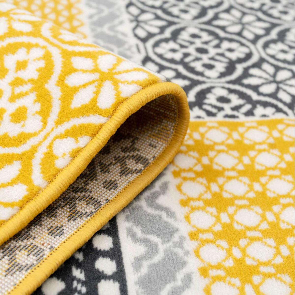 Yellow Ochre Grey Floral Patchwork Living Room Rug - Ochre / 150 x 80cm – image 4