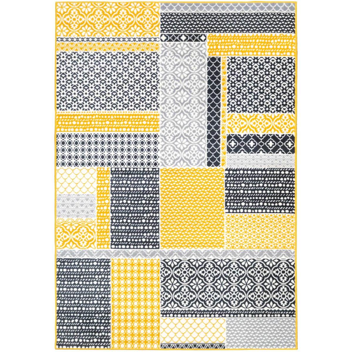 Yellow Ochre Grey Floral Patchwork Living Room Rug - Ochre / 150 x 80cm – image 5
