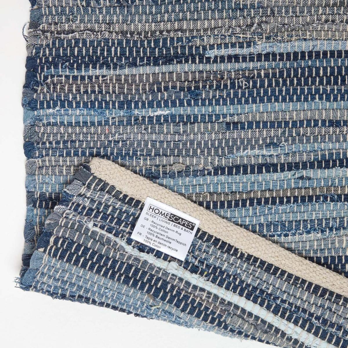 Homescapes Blue Denim Handwoven Striped Chindi Rug - Blue / 150cm – image 4