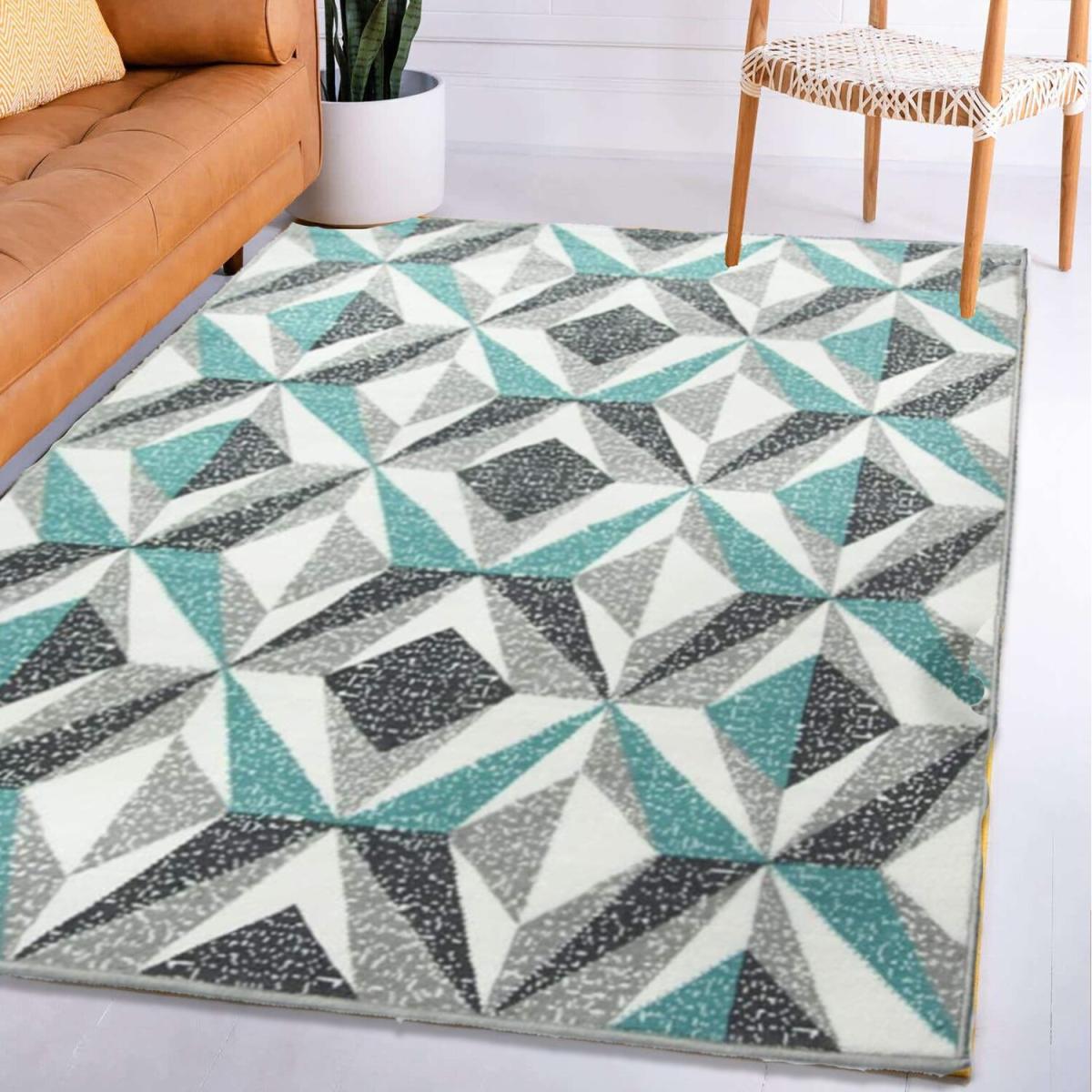 Blue And Grey 3D Geometric Rug - Blue / 60cm / 110cm – image 3