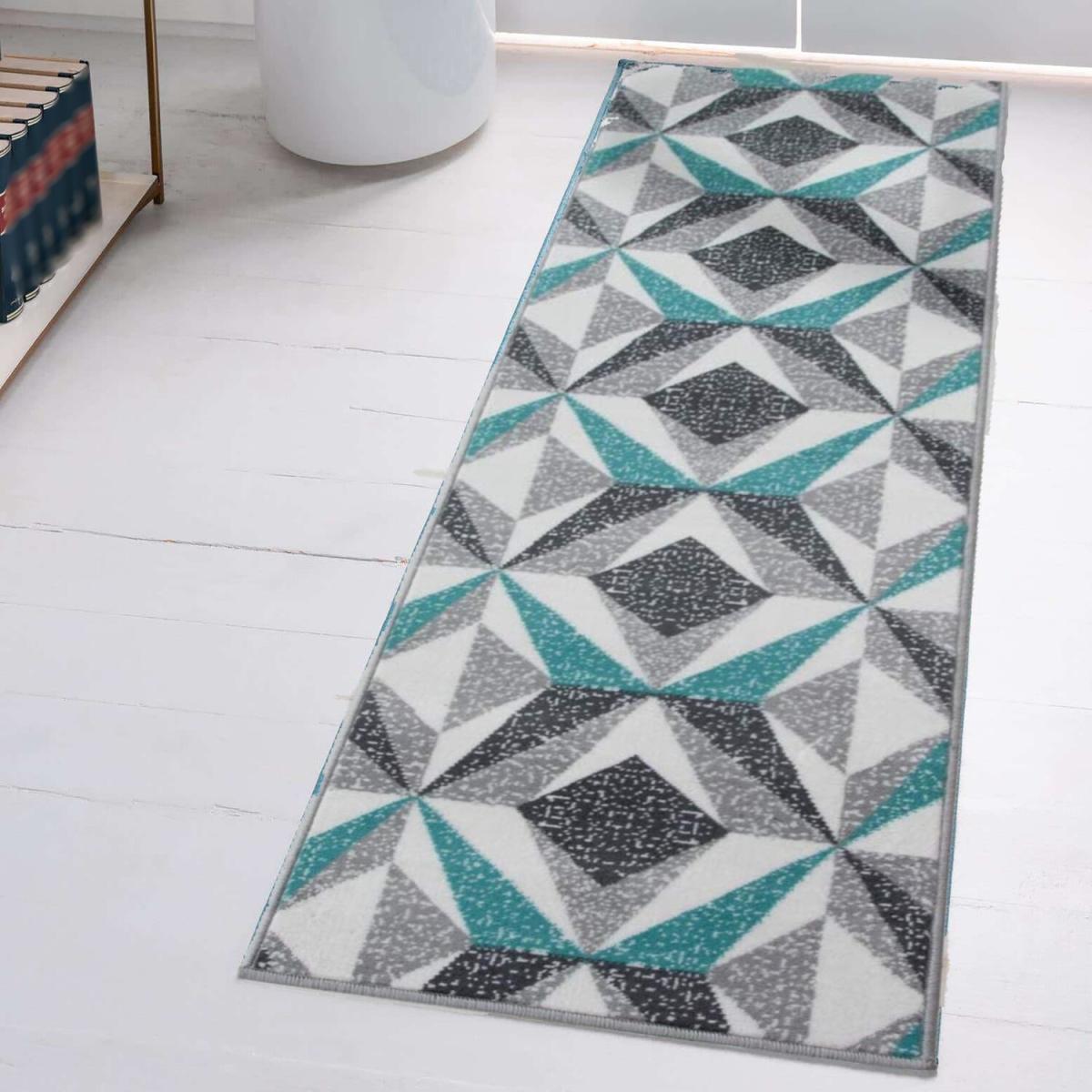 Blue And Grey 3D Geometric Rug - Blue / 60cm / 110cm – image 4