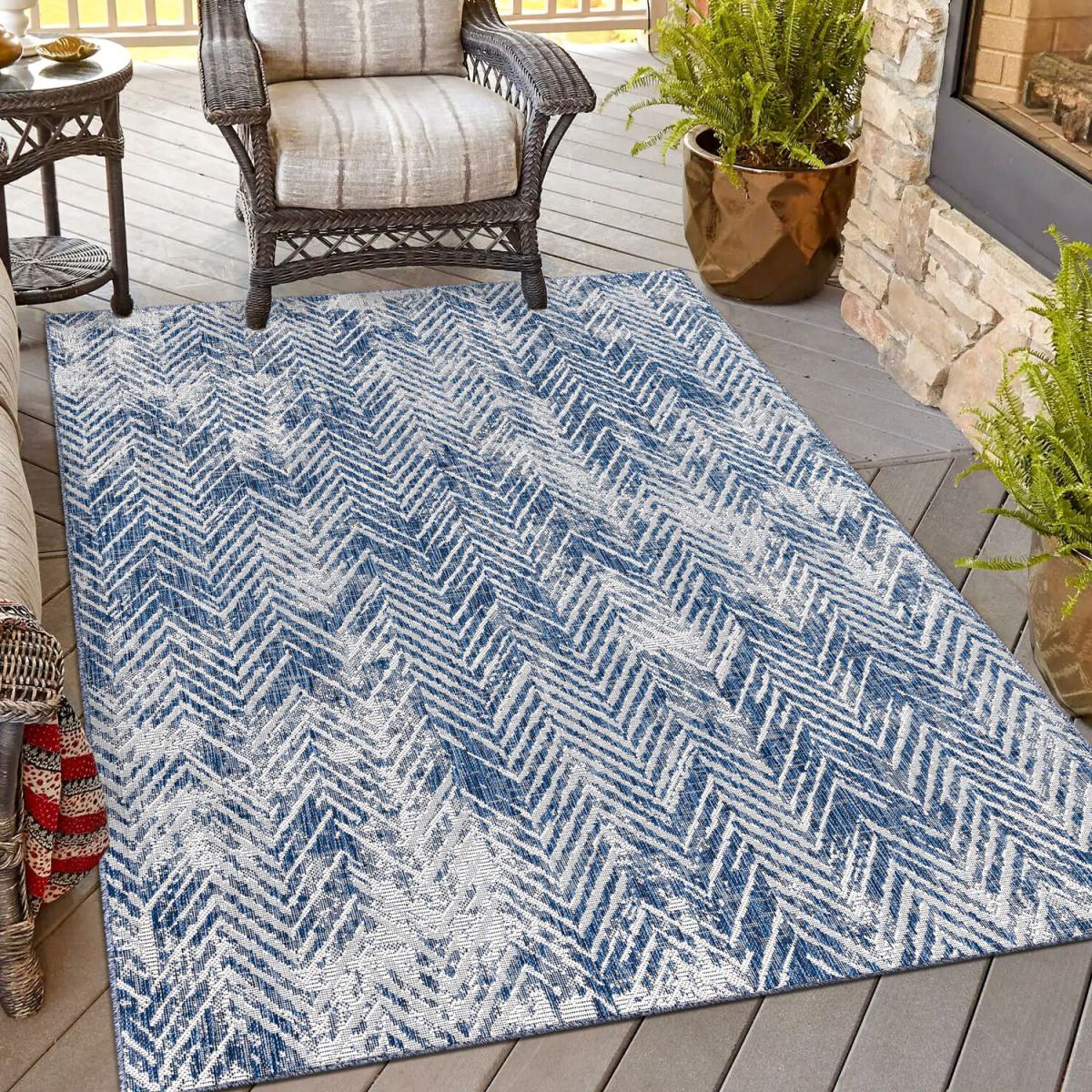 Florida Chevron Indoor and Outdoor Rug - Blue / 160cm