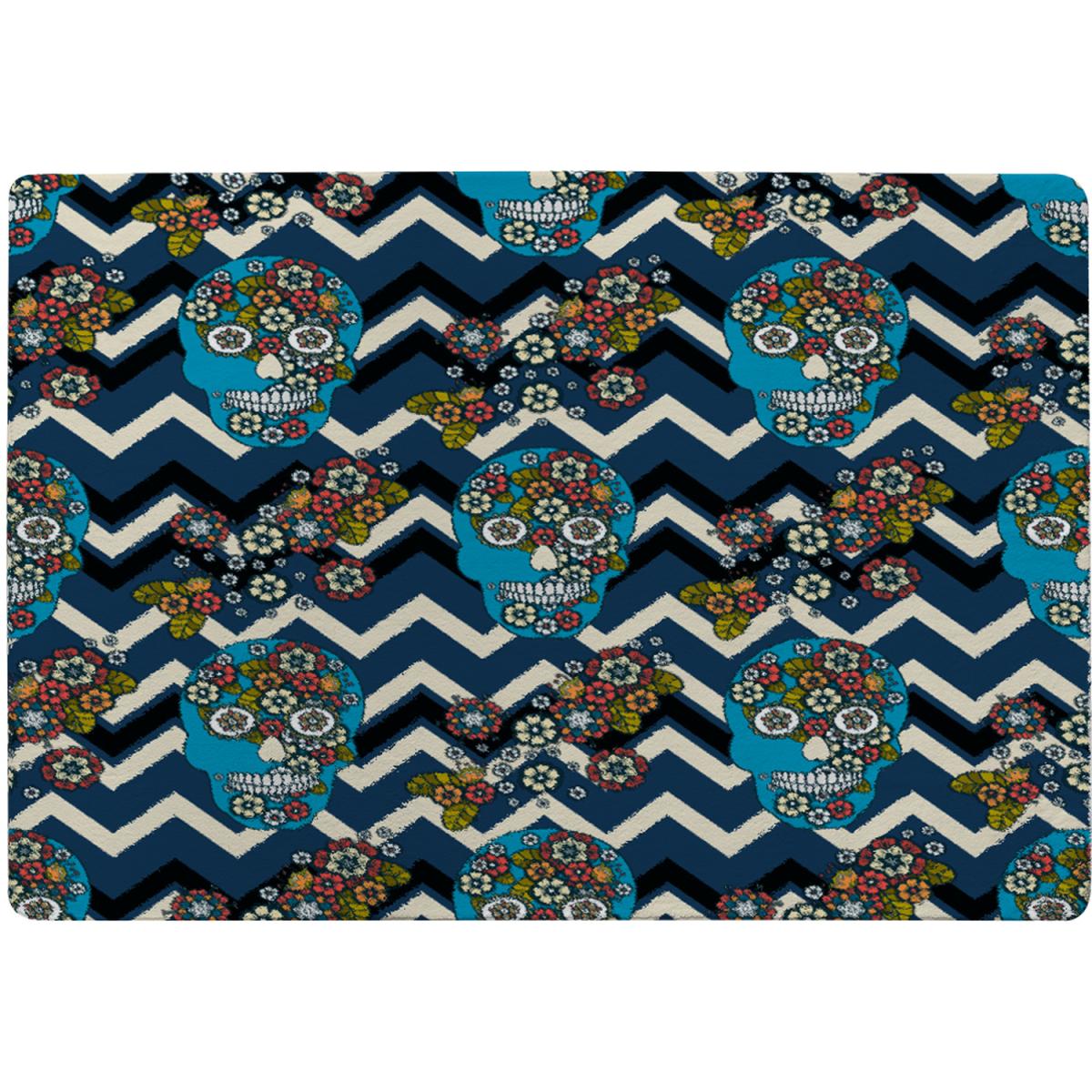Embroidery Colorful Simplified Ethnic Skull Blue Pattern Rug - Blue / 230cm – image 2