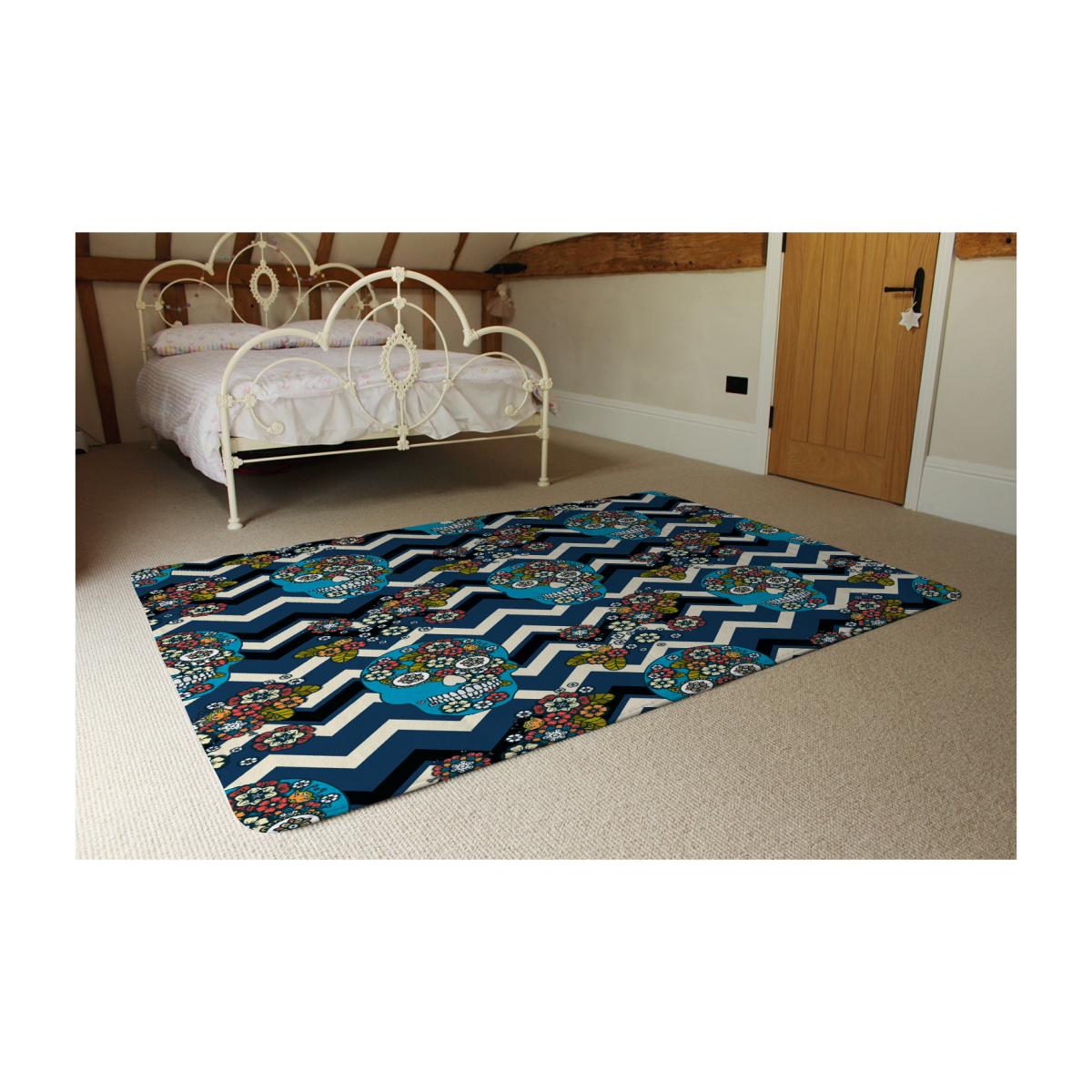 Embroidery Colorful Simplified Ethnic Skull Blue Pattern Rug - Blue / 230cm – image 1
