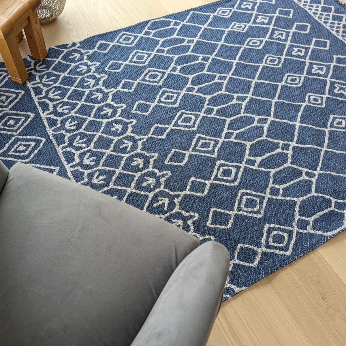 Navy Cotton Flatweave Outdoor Rug - Gala - Blue / 150cm – image 3