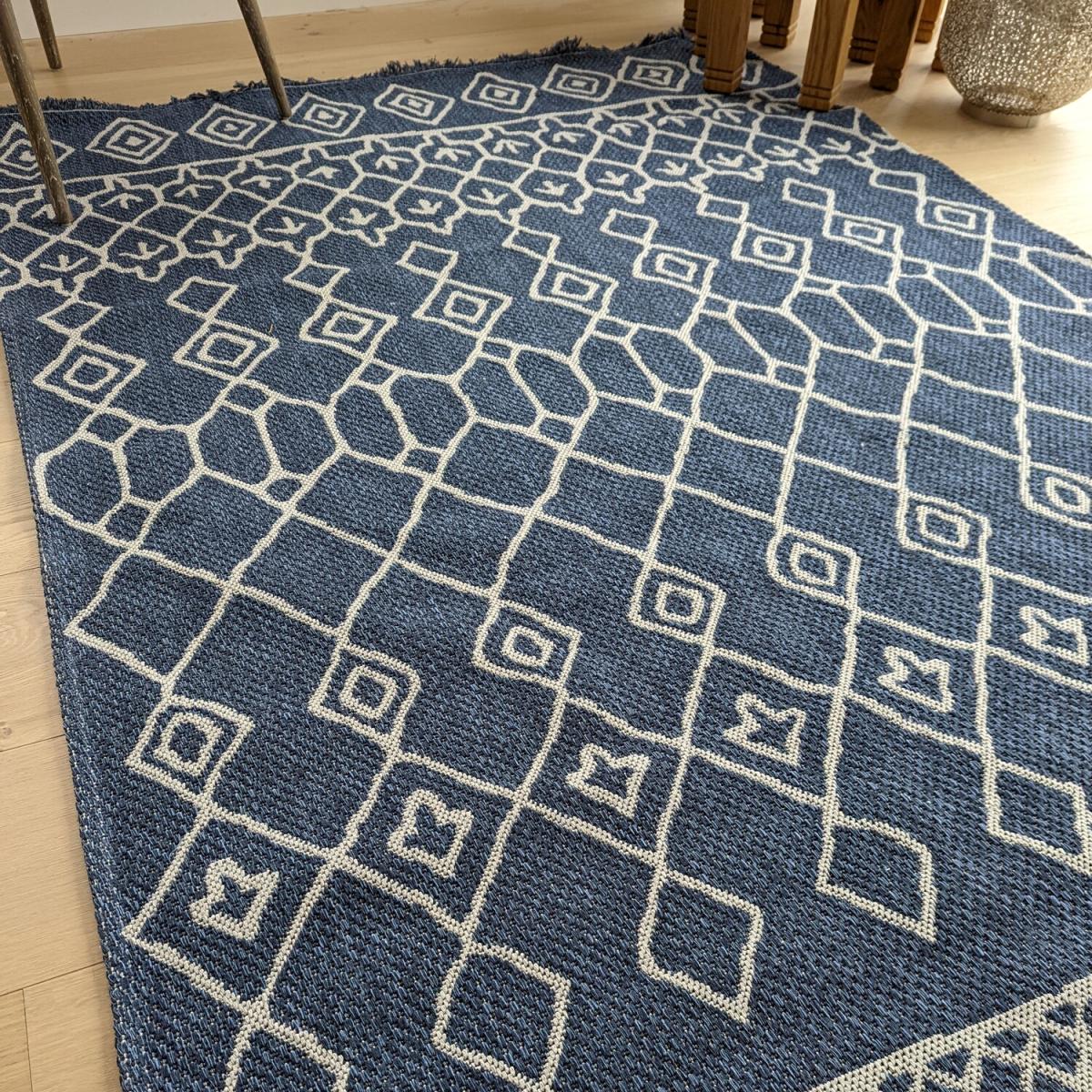 Navy Cotton Flatweave Outdoor Rug - Gala - Blue / 150cm – image 6