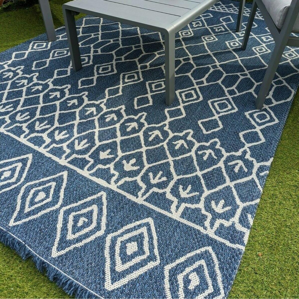 Navy Cotton Flatweave Outdoor Rug - Gala - Blue / 150cm – image 8