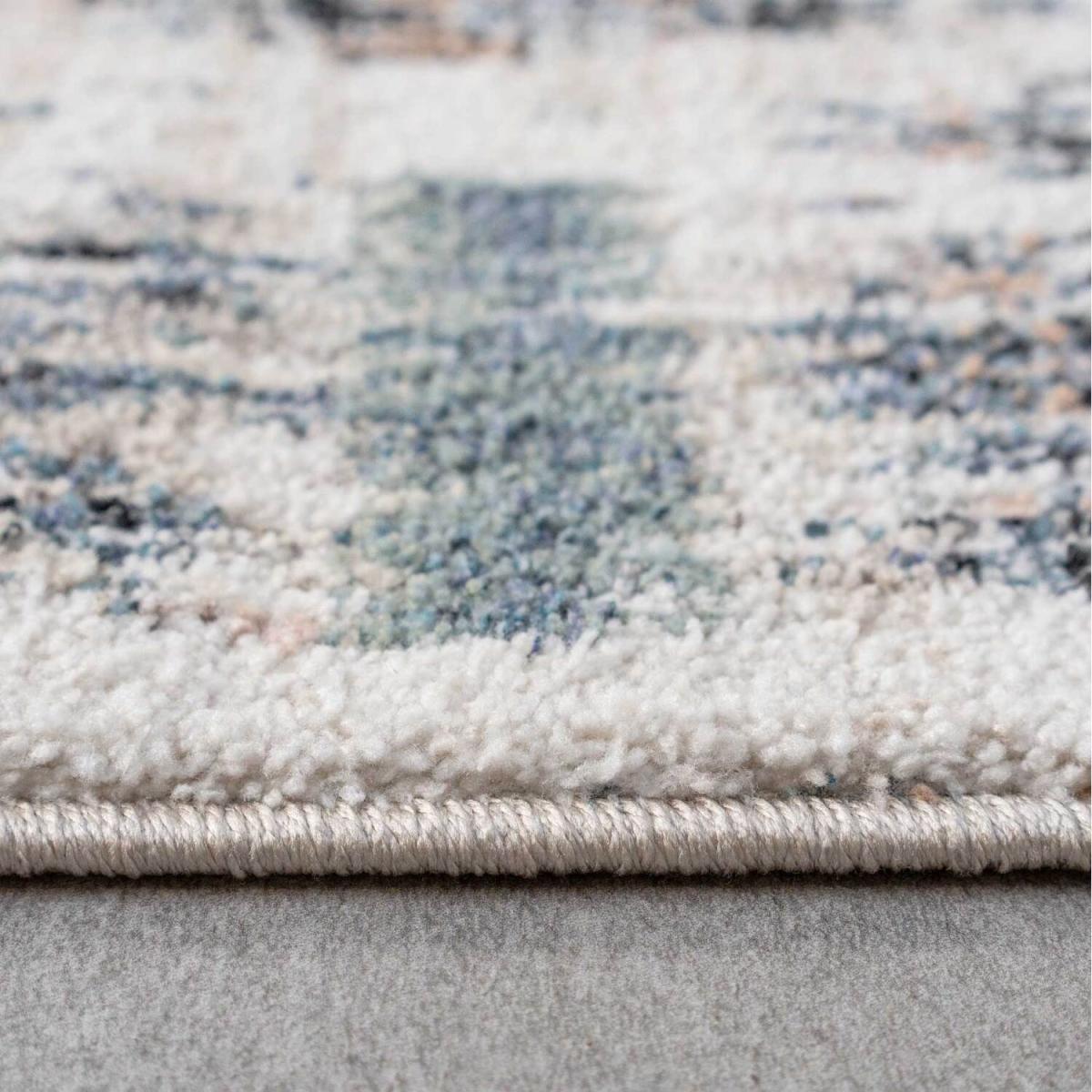 Beige Navy Blue Distressed Diamond Trellis Living Area Rug - Multicolour / 240 x 60cm – image 6