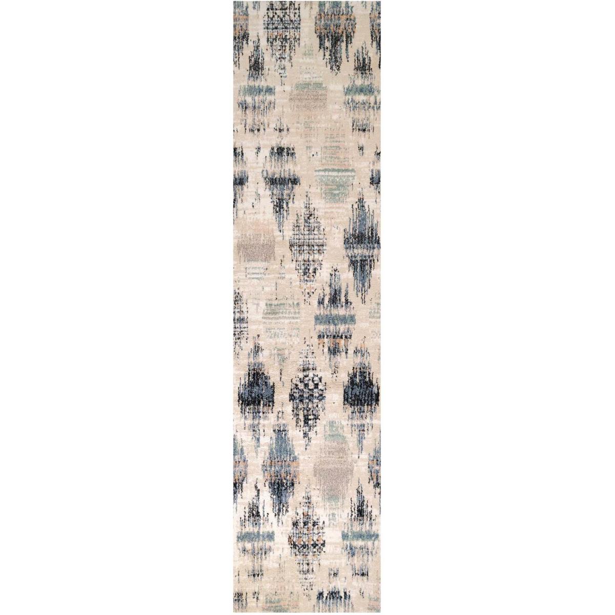 Beige Navy Blue Distressed Diamond Trellis Living Area Rug - Multicolour / 240 x 60cm – image 7